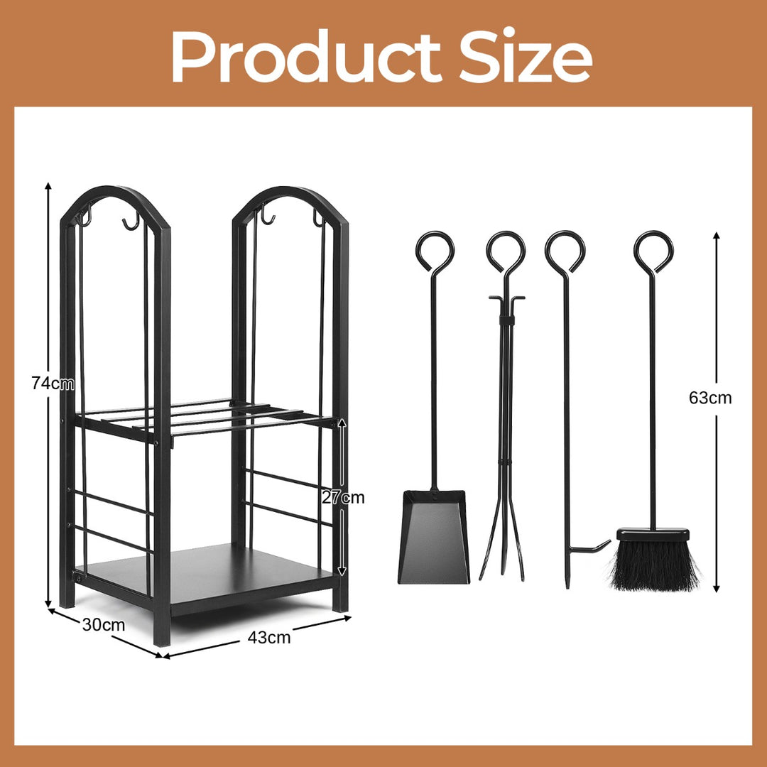 Firewood Log Rack with 4 Pieces Fireplace Tools - TidySpaces