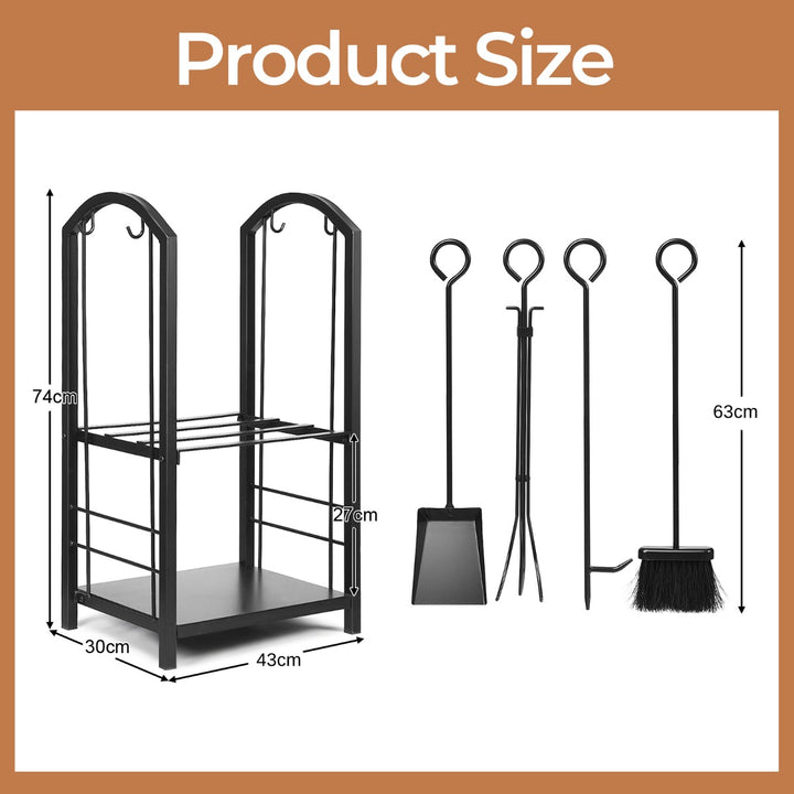 Firewood Log Rack with 4 Pieces Fireplace Tools - TidySpaces