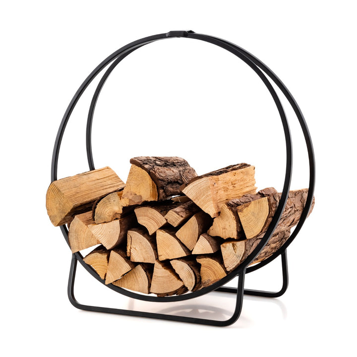 60 cm Tubular Metal Firewood Log Hoop with 230KG Capacity for Indoor and Outdoor-Black