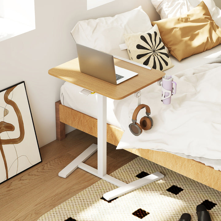 Foldable Mobile Standing Desk Rolling Laptop Desk with 90° Tiltable Tabletop-Natural