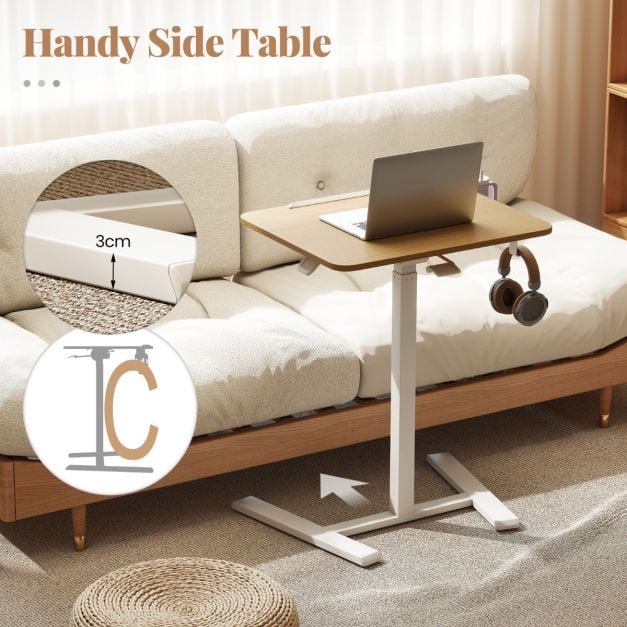 Foldable Mobile Standing Desk Rolling Laptop Desk with 90° Tiltable Tabletop-Natural