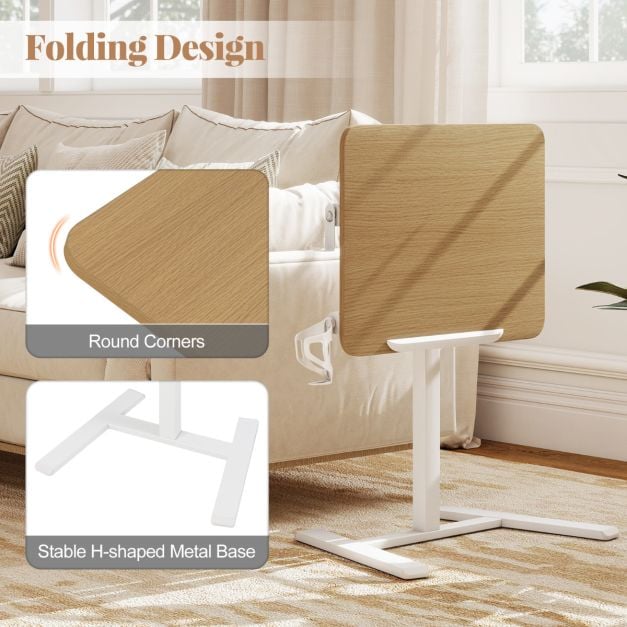Foldable Mobile Standing Desk Rolling Laptop Desk with 90° Tiltable Tabletop-Natural