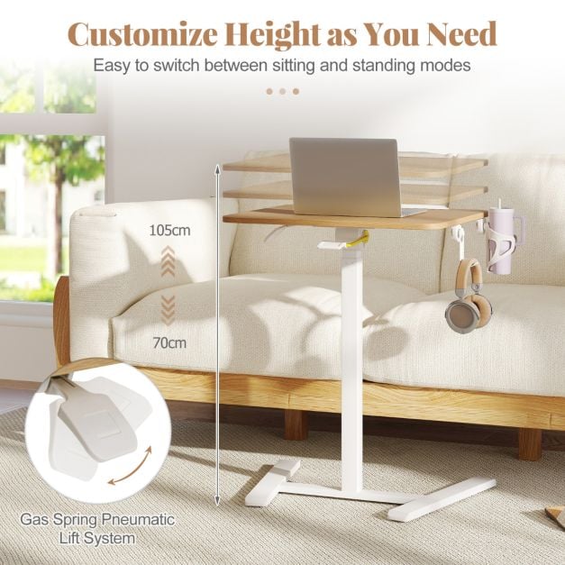 Foldable Mobile Standing Desk Rolling Laptop Desk with 90° Tiltable Tabletop-Natural