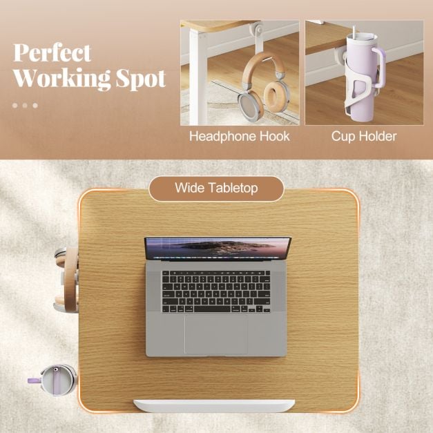 Foldable Mobile Standing Desk Rolling Laptop Desk with 90° Tiltable Tabletop-Natural