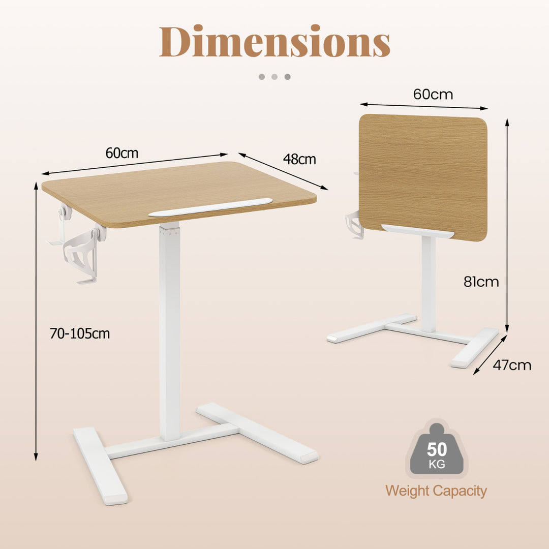 Foldable Mobile Standing Desk Rolling Laptop Desk with 90° Tiltable Tabletop-Natural