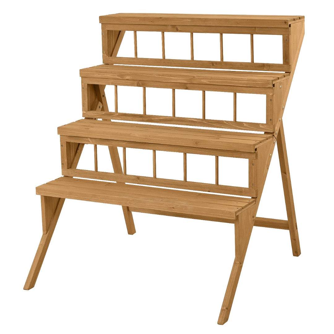 4-Tier Wooden Plant Stand with Sturdy Structure for Garden Patio Balcony Easy Assembly
