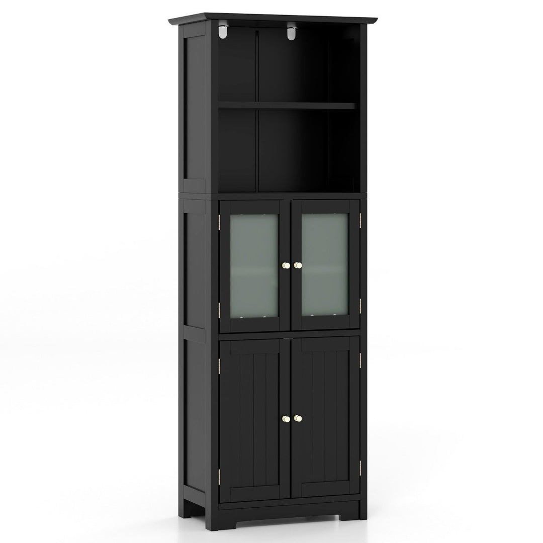 Freestanding Storage Cabinet with Tempered Glass Door and Open Shelves-Black - TidySpaces