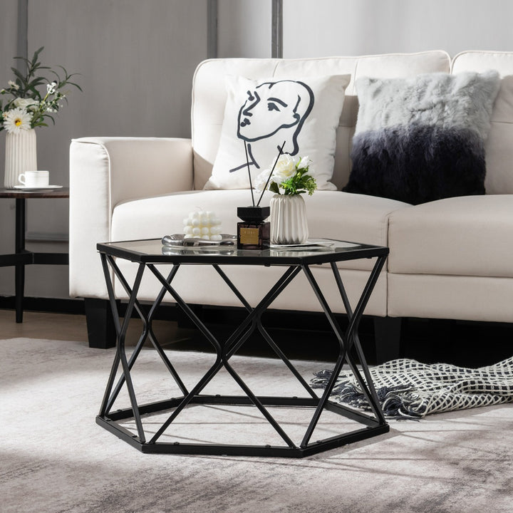 Modern Accent Geometric Glass Coffee Table with Solid Metal Frame - TidySpaces