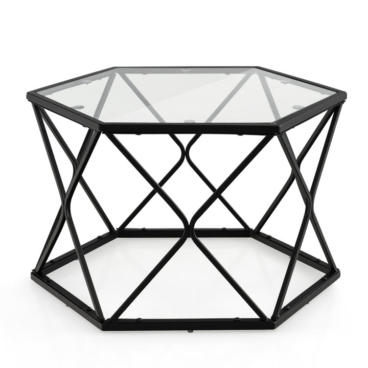 Modern Accent Geometric Glass Coffee Table with Solid Metal Frame - TidySpaces