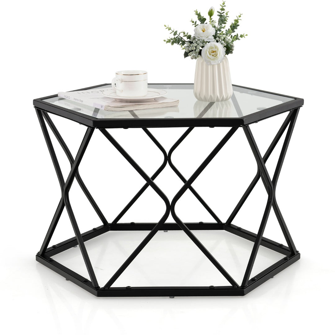 Modern Accent Geometric Glass Coffee Table with Solid Metal Frame - TidySpaces