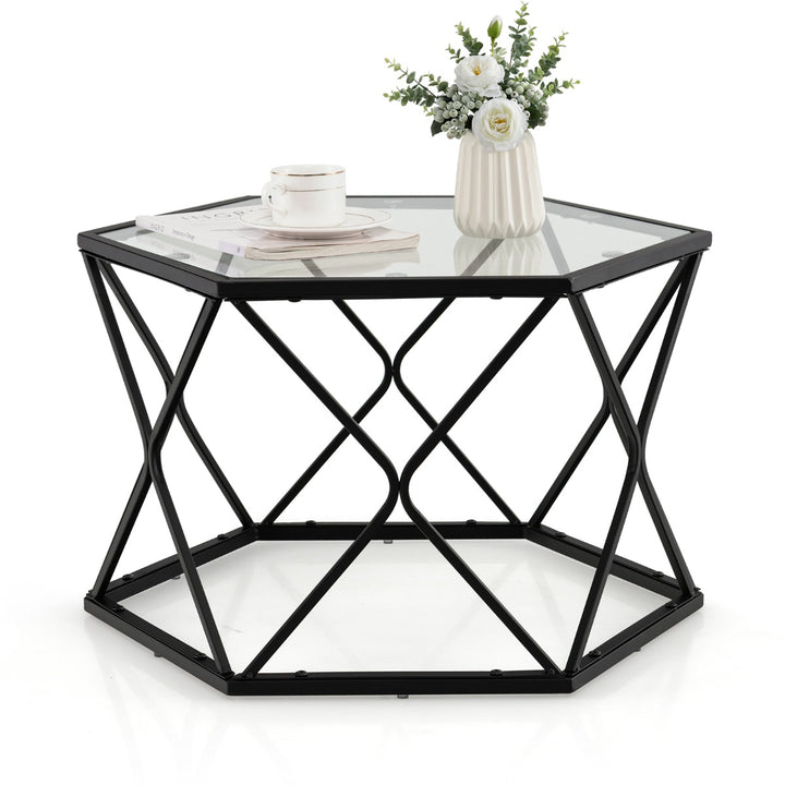 Modern Accent Geometric Glass Coffee Table with Solid Metal Frame - TidySpaces