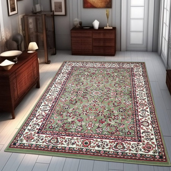 Traditional Oriental Green Soft Carpet Green - TidySpaces