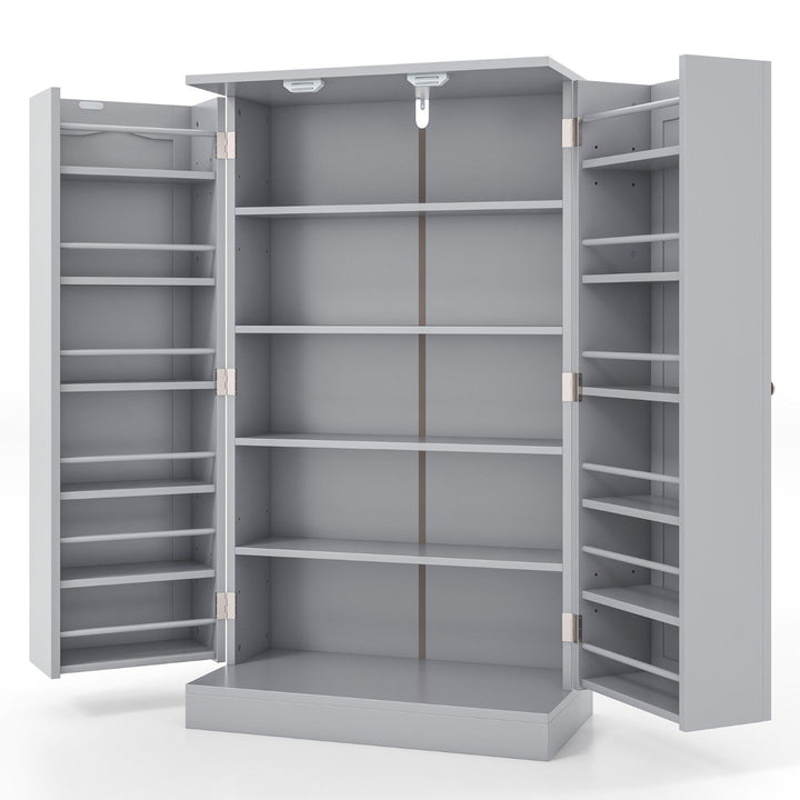 2-Door Pantry Cabinet with 6 Adjustable Shelves-Grey