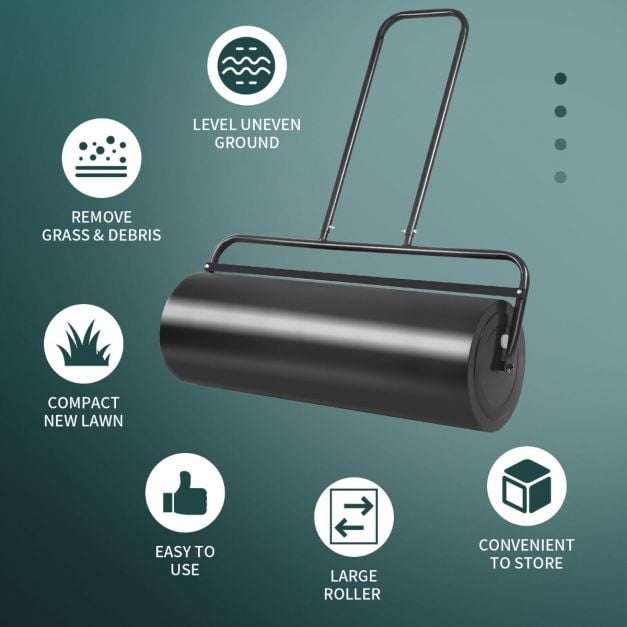 63L Heavy Duty Garden Grass Roller with U shaped Handle - TidySpaces