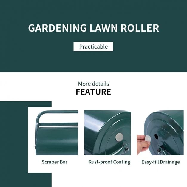 63L Heavy Duty Garden Grass Roller with U shaped Handle - TidySpaces