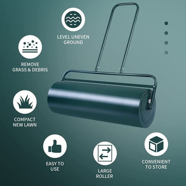 63L Heavy Duty Garden Grass Roller with U shaped Handle - TidySpaces