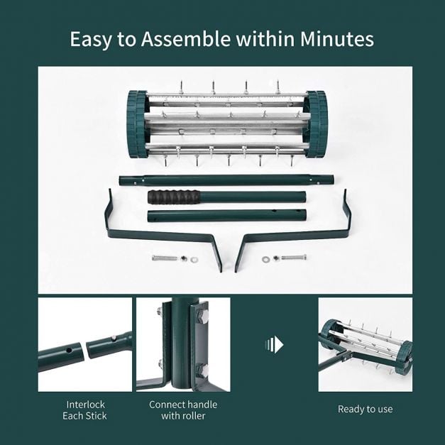 Heavy Duty Rolling Grass Lawn Garden Aerator - TidySpaces