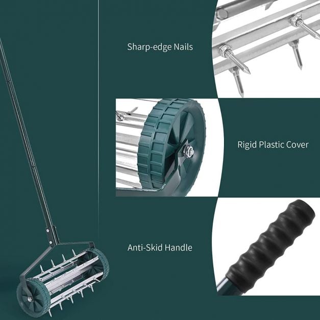 Heavy Duty Rolling Grass Lawn Garden Aerator - TidySpaces