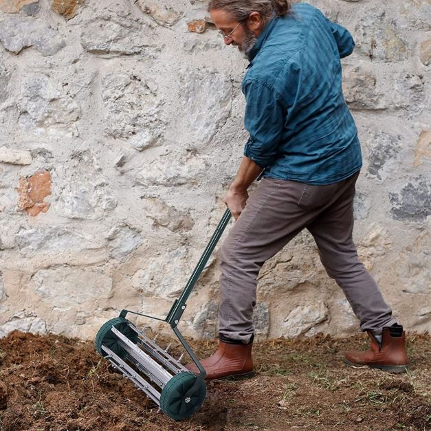 Heavy Duty Rolling Grass Lawn Garden Aerator - TidySpaces