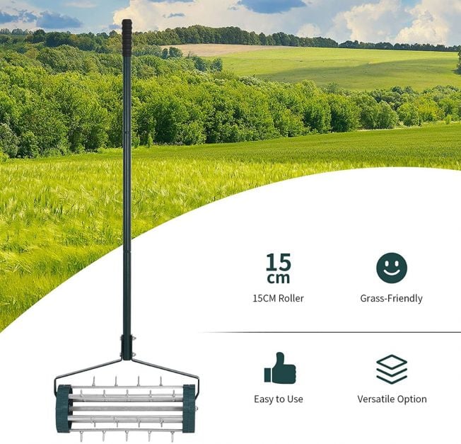 Heavy Duty Rolling Grass Lawn Garden Aerator - TidySpaces