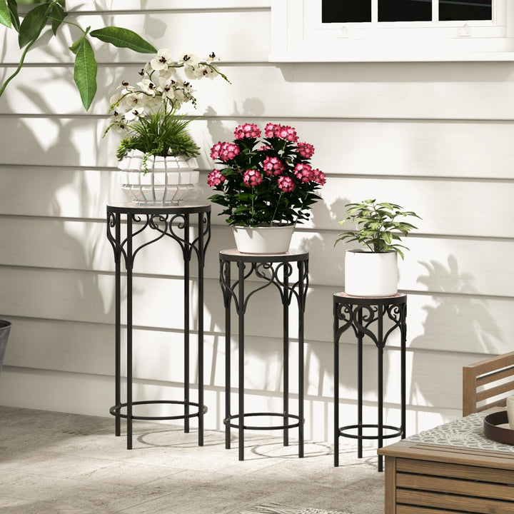 Metal Plant Stand Set of 3 with Ceramic Top