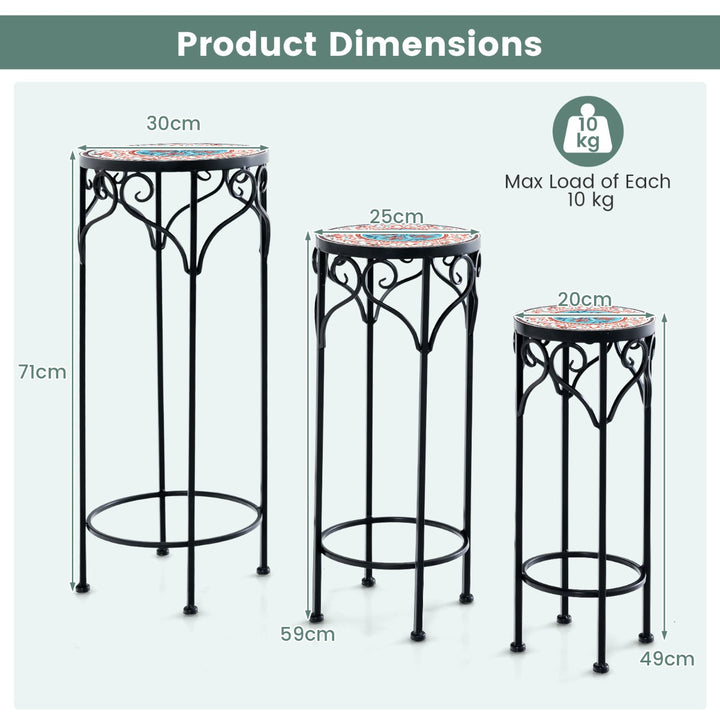 Metal Plant Stand Set of 3 with Ceramic Top