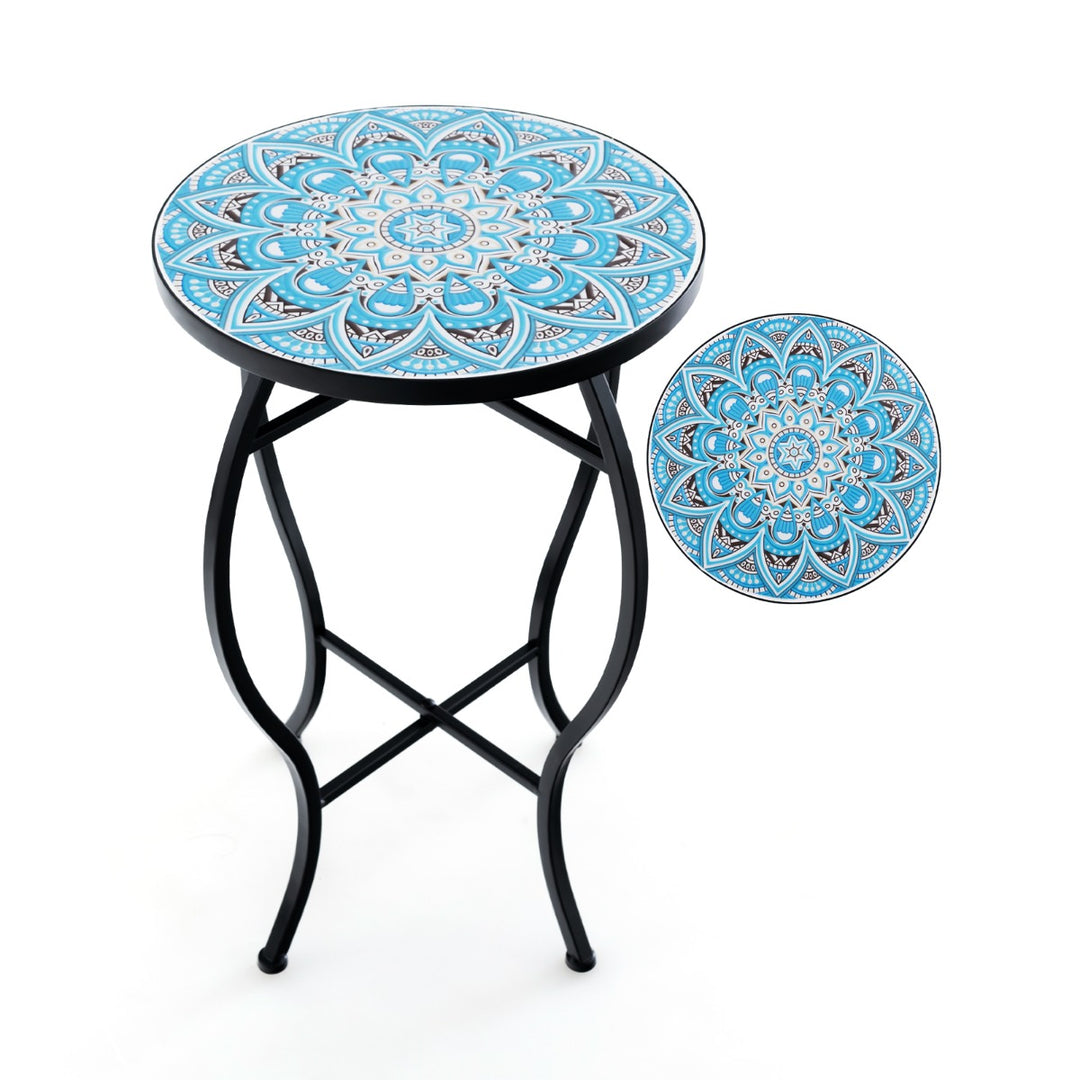 35 cm Round Patio End Table with Ceramic Tile Top - TidySpaces