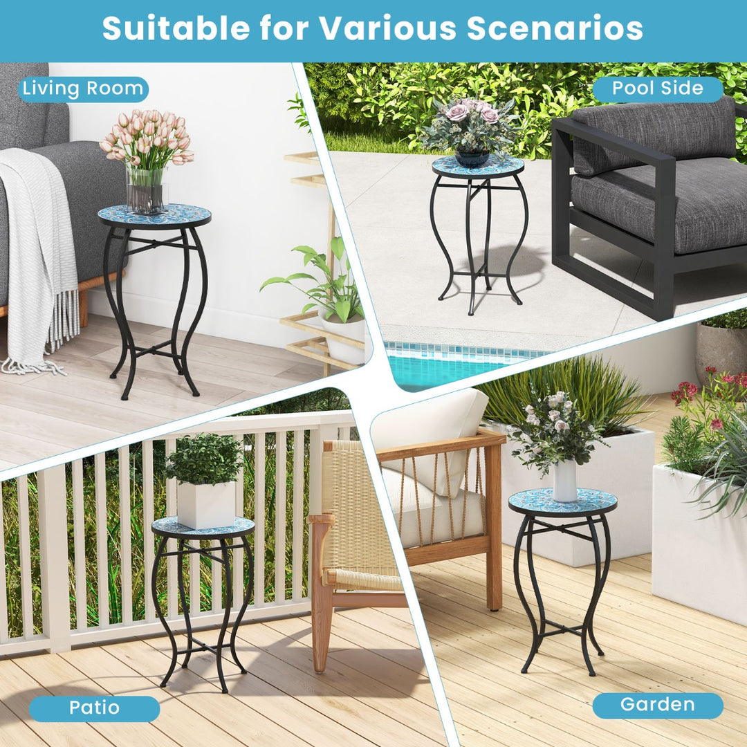35 cm Round Patio End Table with Ceramic Tile Top - TidySpaces