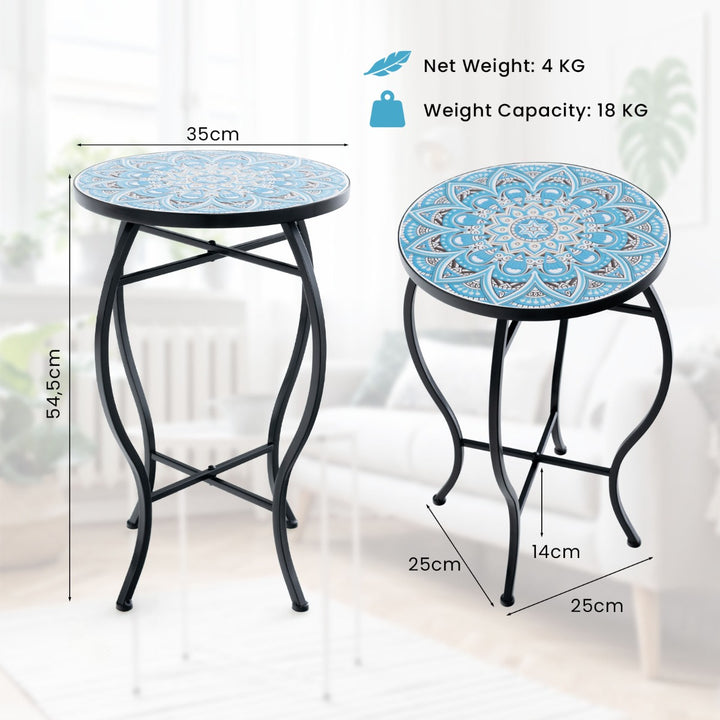 35 cm Round Patio End Table with Ceramic Tile Top - TidySpaces