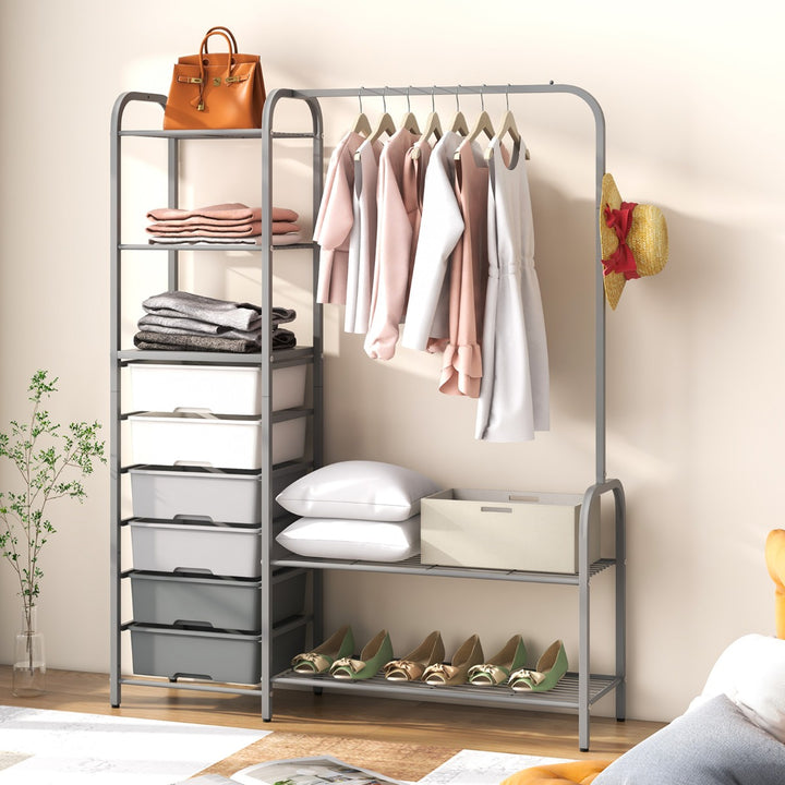 Heavy Duty Clothes Rack with 6 Removable Drawers and 3 Tier Open Shelves
