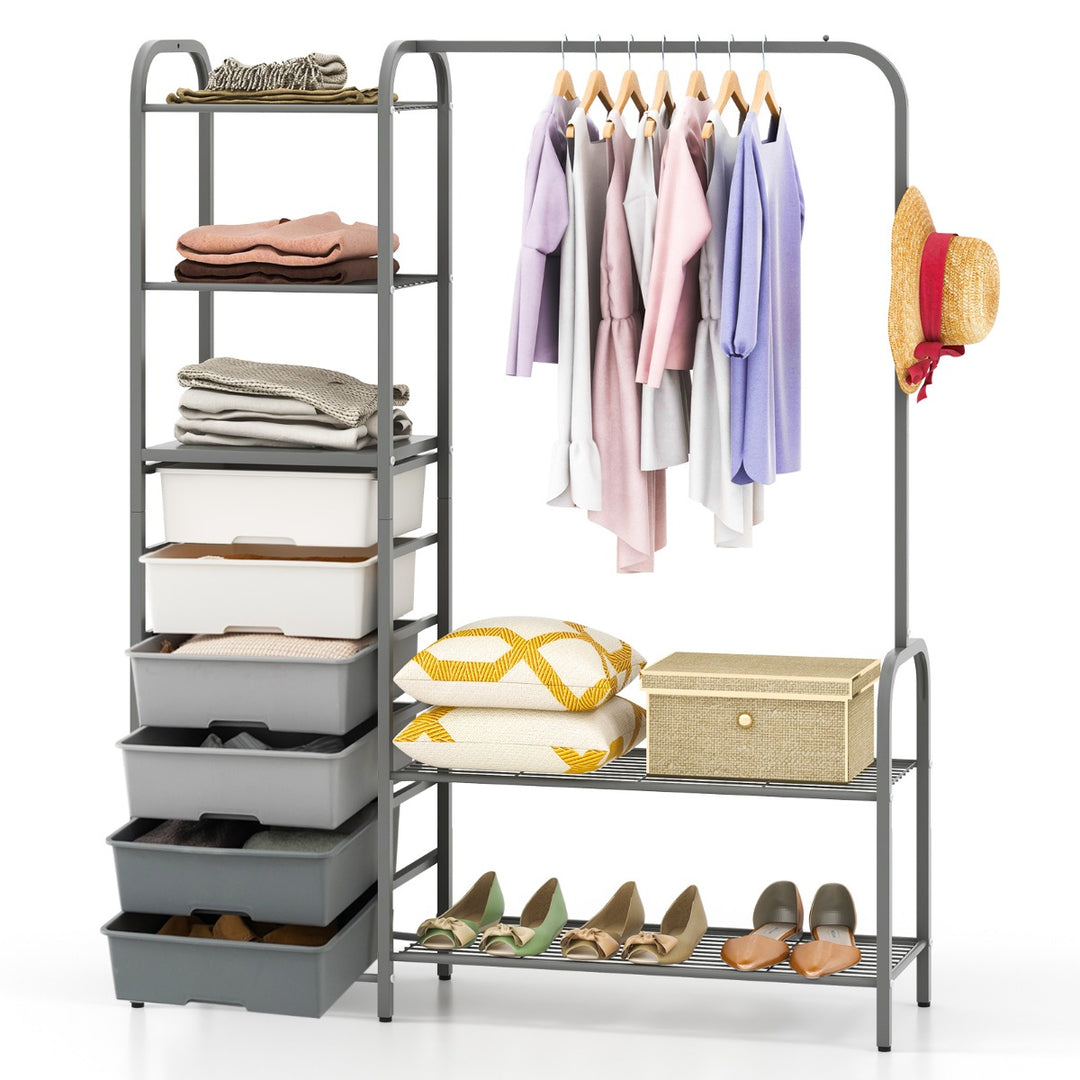 Heavy Duty Clothes Rack with 6 Removable Drawers and 3 Tier Open Shelves