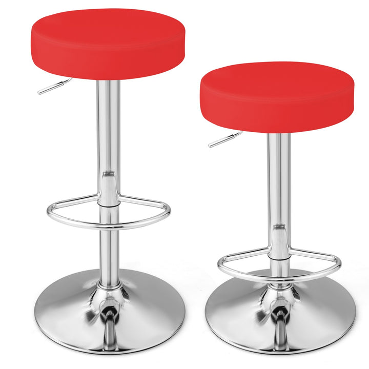 Height adjustable Bar Stool Set of 2 with Footrest Red - TidySpaces