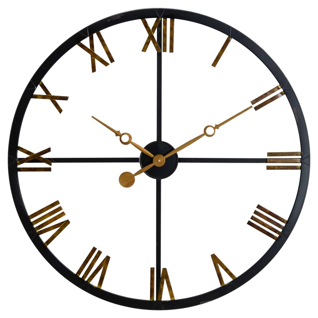 Distressed Black And Gold Skeleton Station Clock - TidySpaces