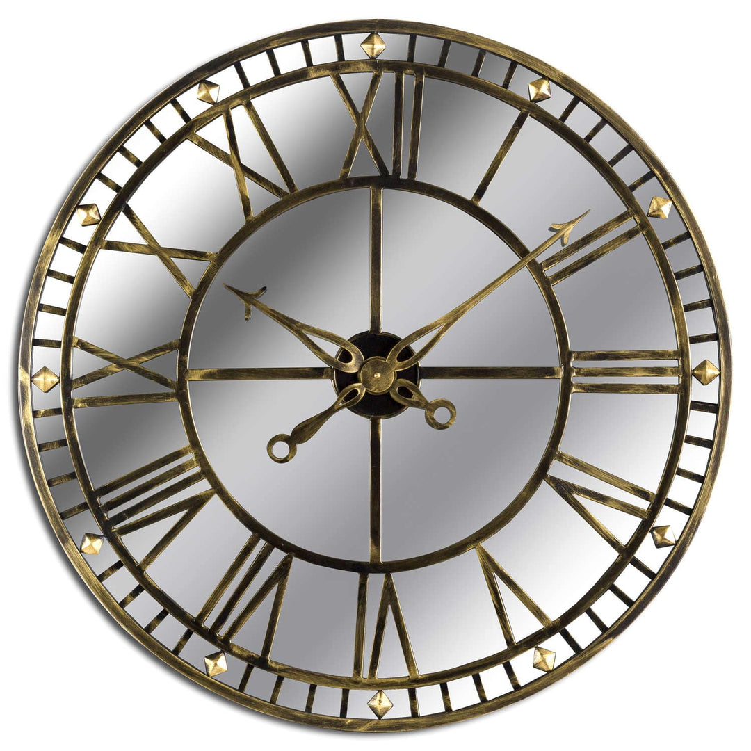 Large Antique Brass Mirrored Skeleton Clock - TidySpaces
