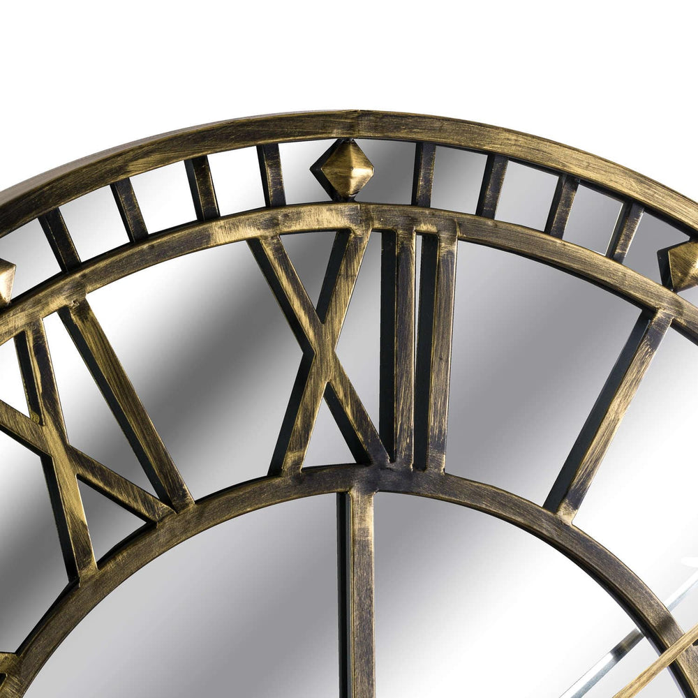 Large Antique Brass Mirrored Skeleton Clock - TidySpaces