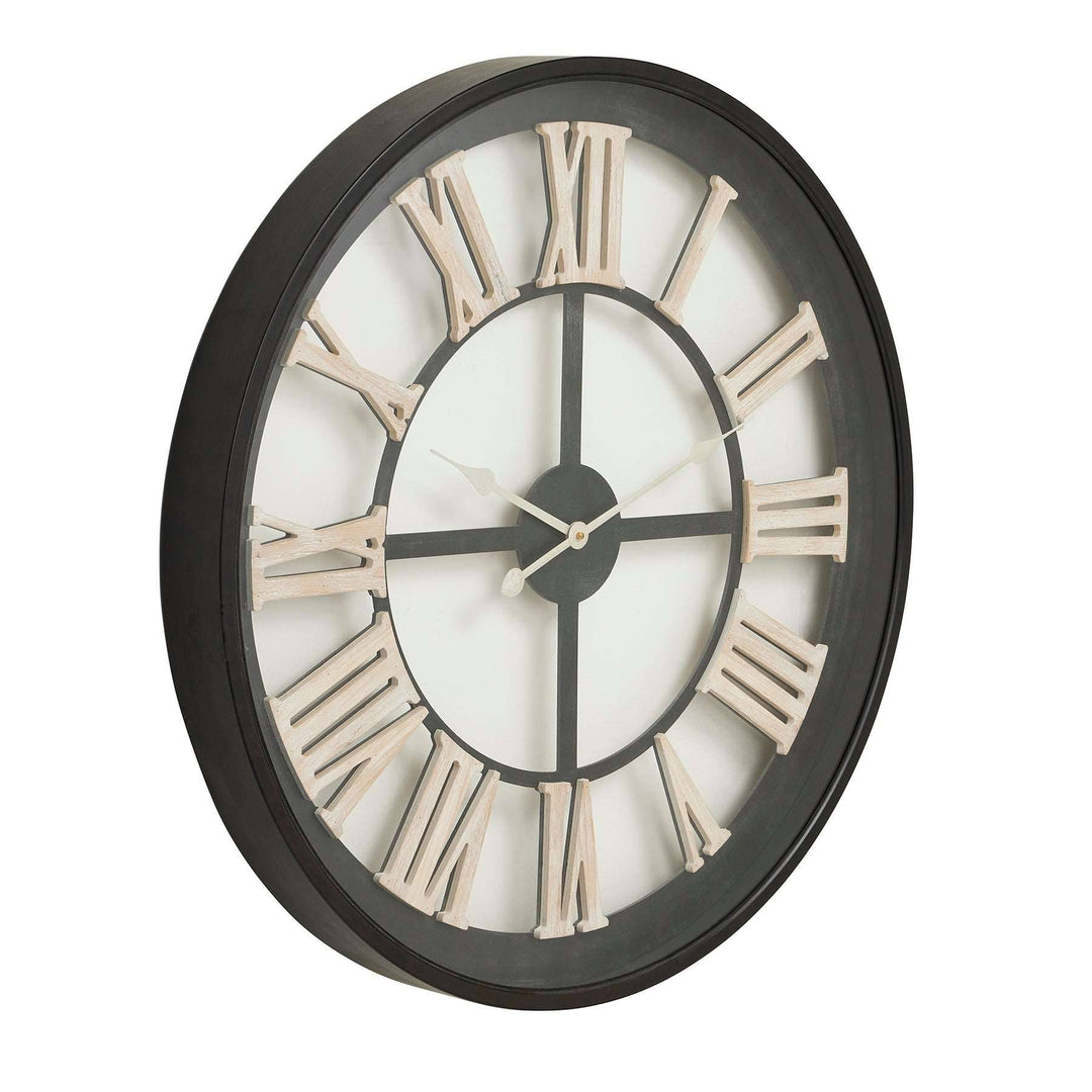 Black Framed Skeleton Clock With White Roman Numerals WHITE GLASS - TidySpaces