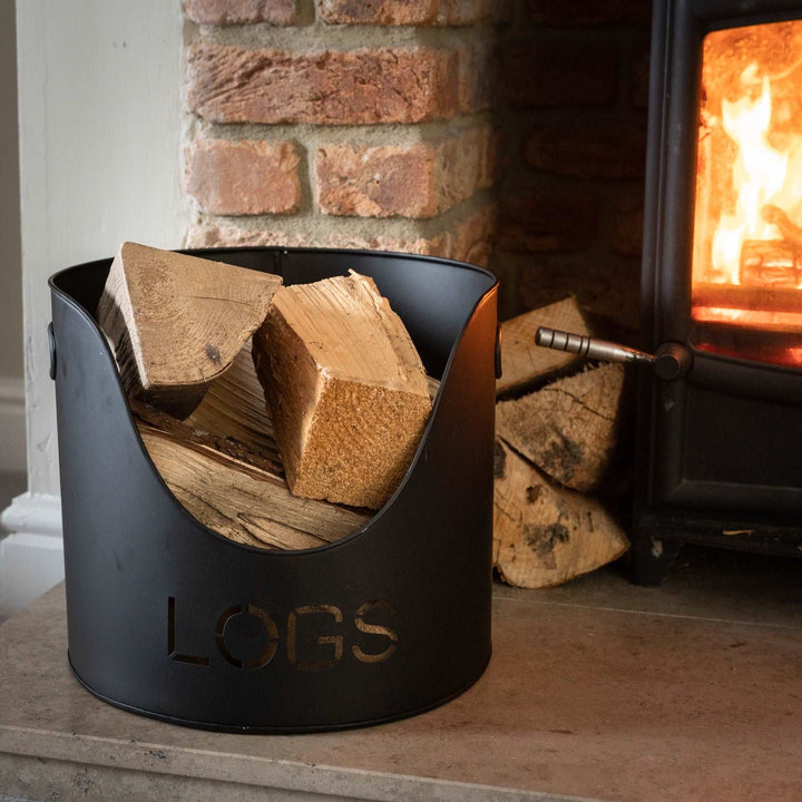 Black Finish Logs And Kindling Buckets & Matchstick Holder - TidySpaces