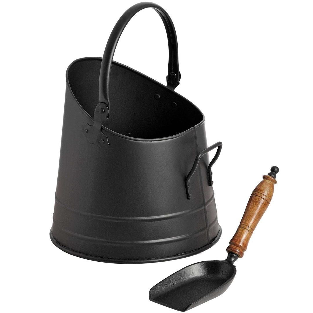 Black Coal Bucket with Teak Handle Shovel - TidySpaces