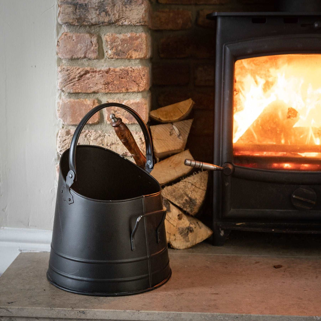 Black Coal Bucket with Teak Handle Shovel - TidySpaces