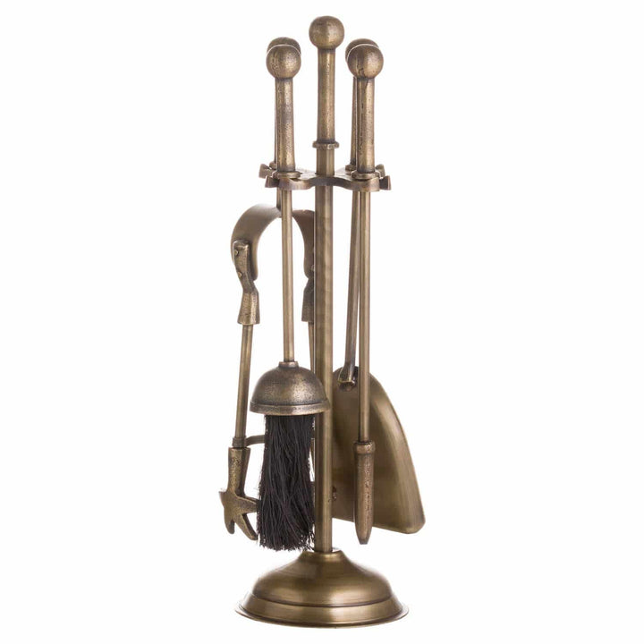 Ball Topped Companion Set In Antique Brass - TidySpaces