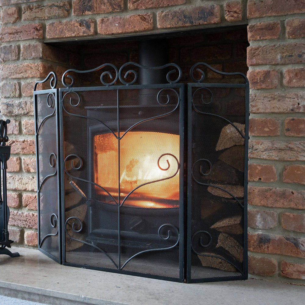 Heavy Large Black Ornate Fire Screen - TidySpaces