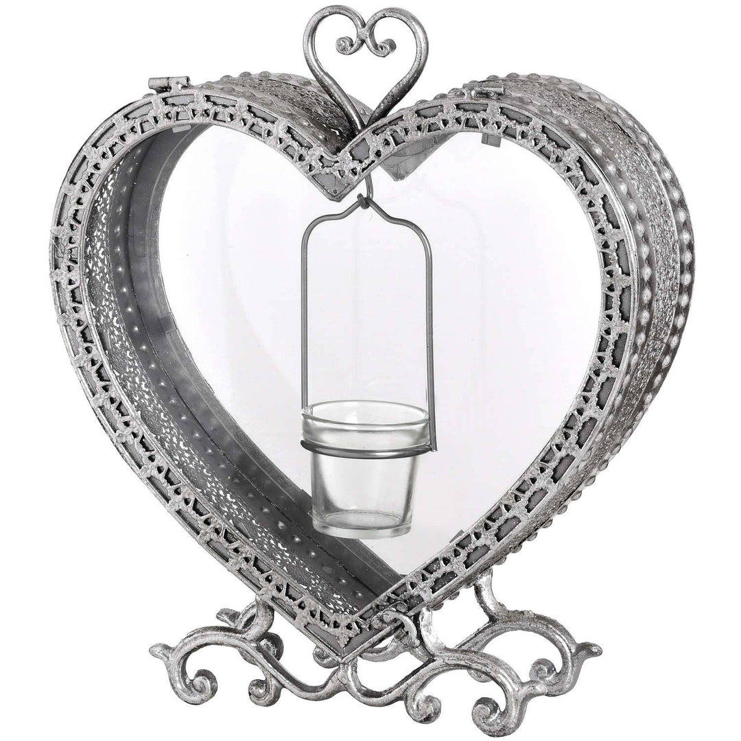 Free Standing Heart Tealight Lantern in Antique Silver - TidySpaces