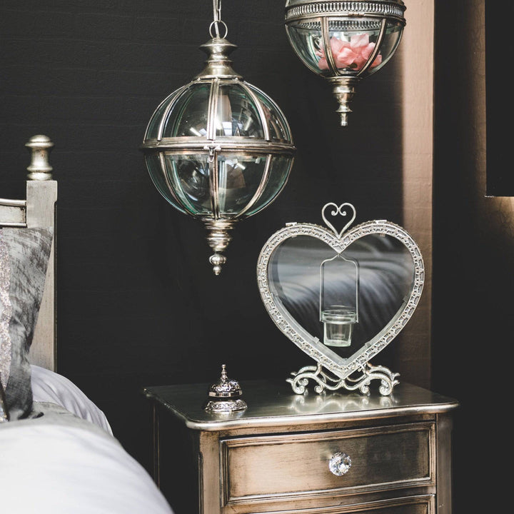 Free Standing Heart Tealight Lantern in Antique Silver - TidySpaces