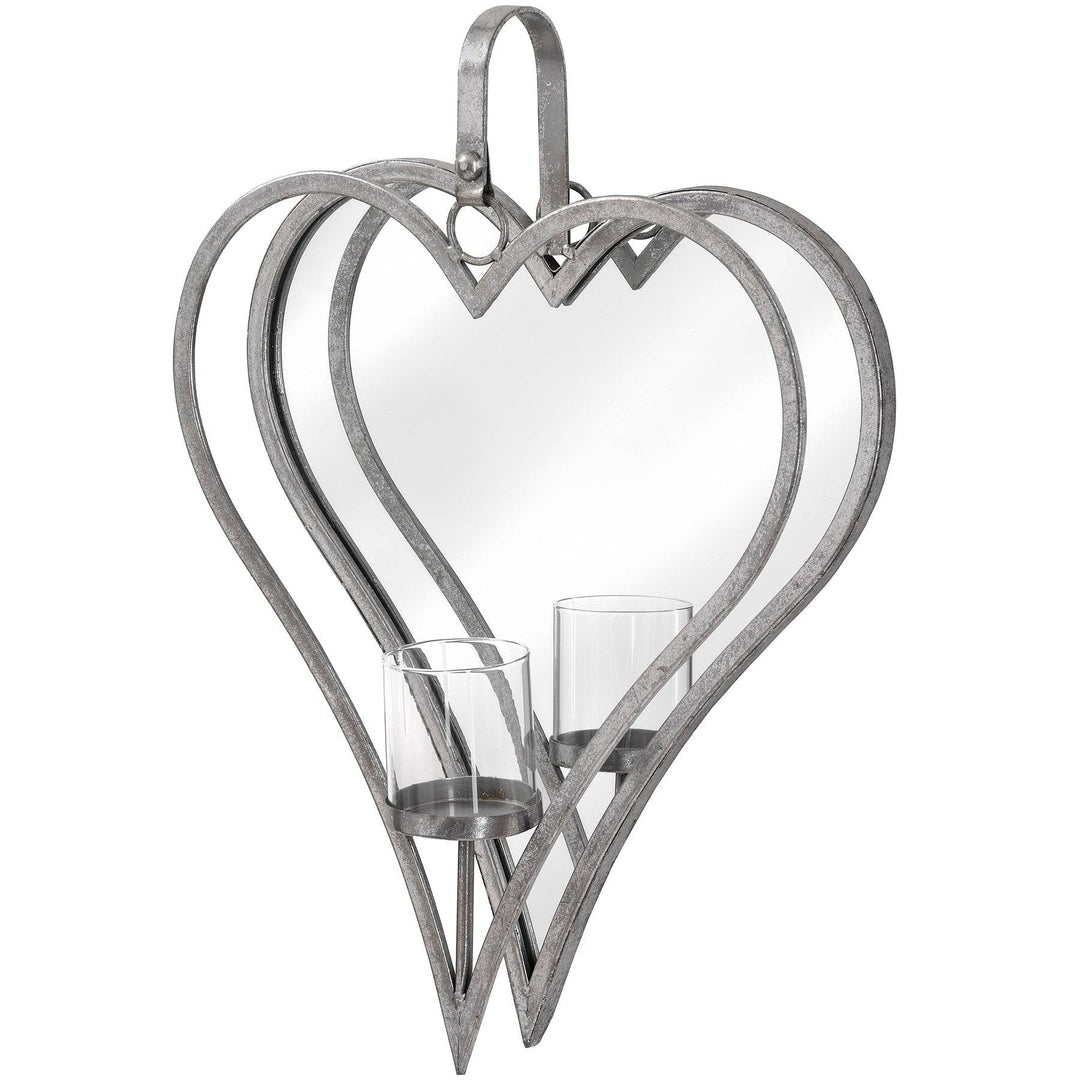 Large Antique Silver Mirrored Heart Candle Holder - TidySpaces