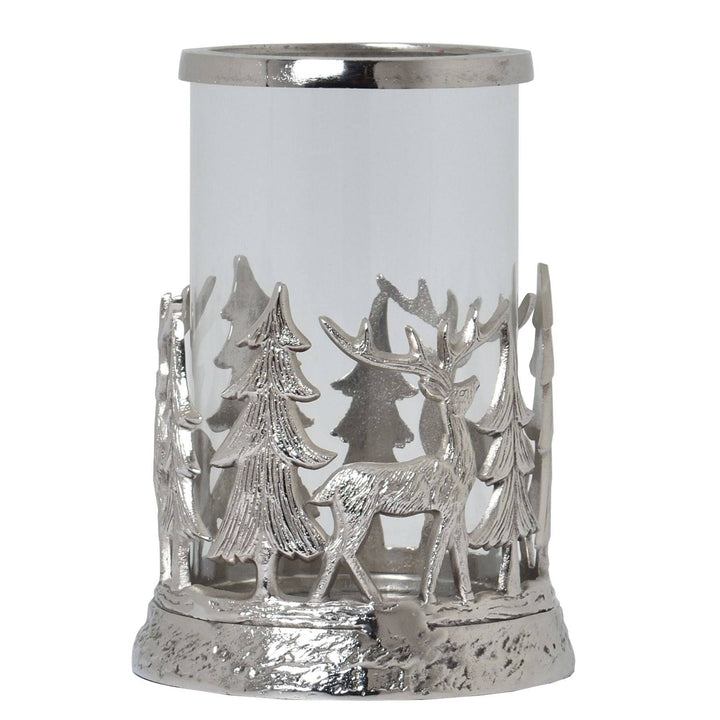Silver Stag Scene Hurricane Lantern SILVER METAL - TidySpaces