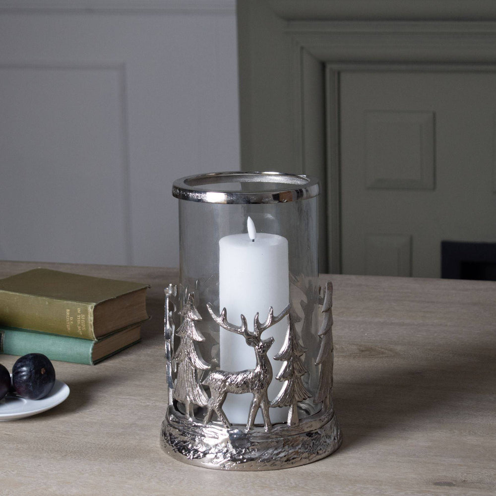Silver Stag Scene Hurricane Lantern - TidySpaces