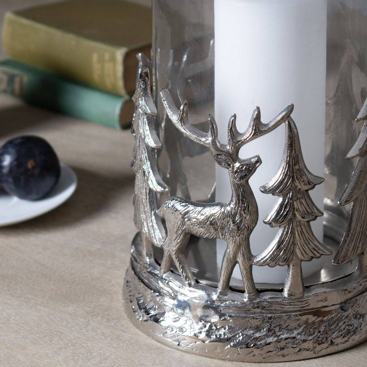 Silver Stag Scene Hurricane Lantern - TidySpaces