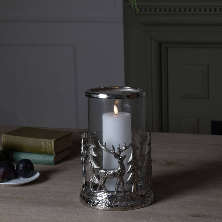 Silver Stag Scene Hurricane Lantern - TidySpaces