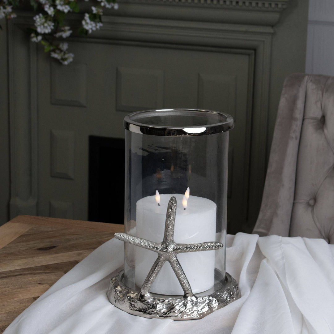 Silver Starfish Candle Hurricane Lantern - TidySpaces