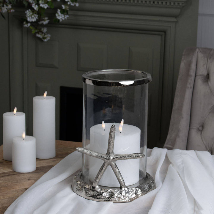 Silver Starfish Candle Hurricane Lantern - TidySpaces